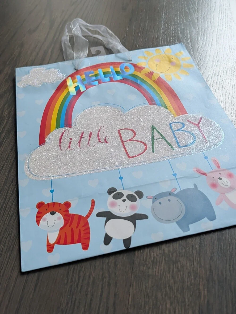 Voila Hello Little Baby Rainbow Paper Gift Bag Large 13x10x5